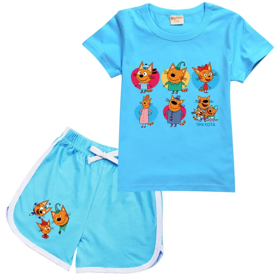 

Kid-e-Cats T Shirt Kids Kawaii Three Kitten Russian TpnkoTa Clothes Baby Girls Short Sleeve T-shirt Shorts 2pcs Set Boys Outfits