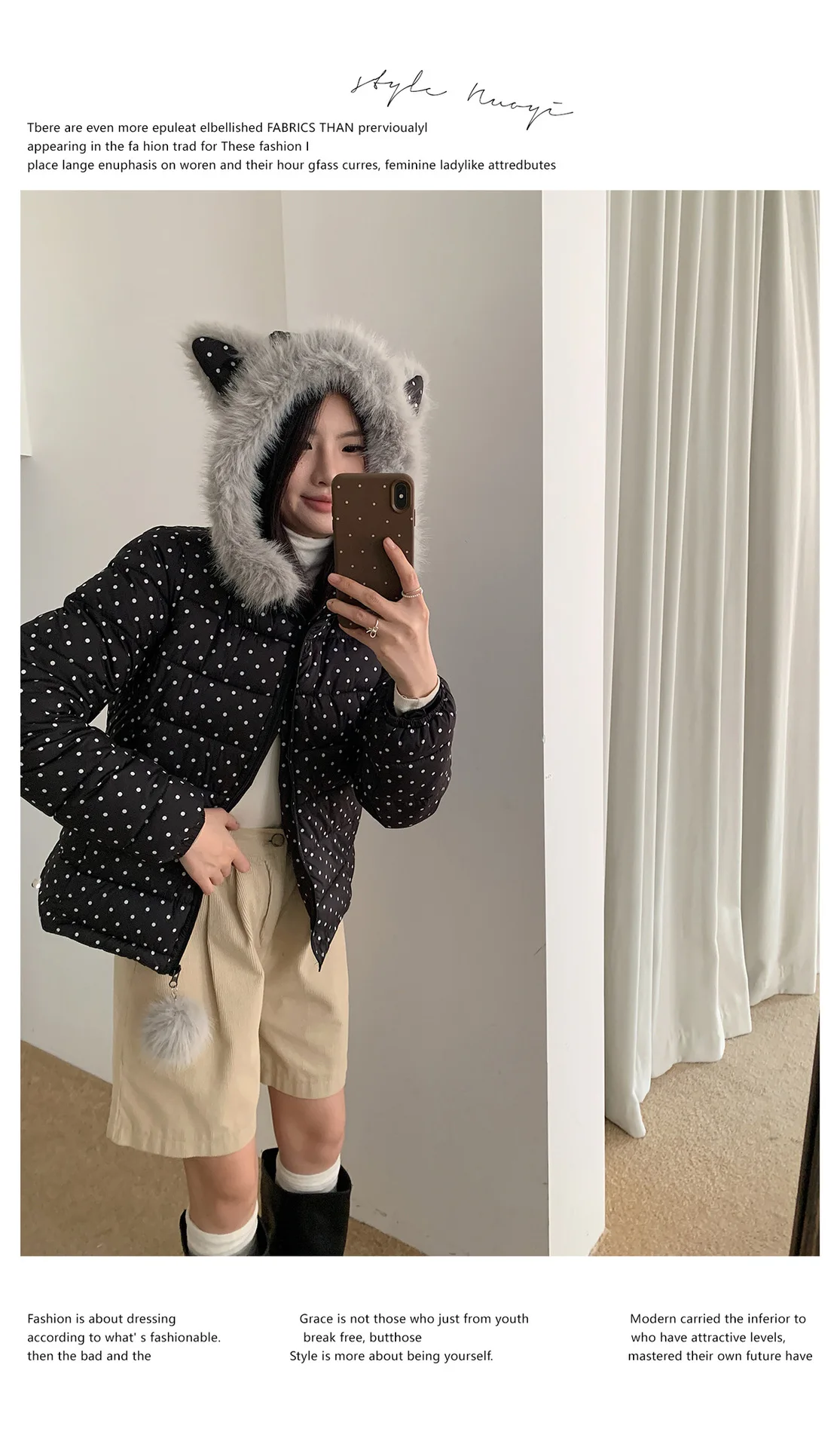 Retro New Polka Dot Long-sleeved Hooded Cotton Jacket Women's Winter Versatile New Thickened Warm Down Cotton Versatile Jacket