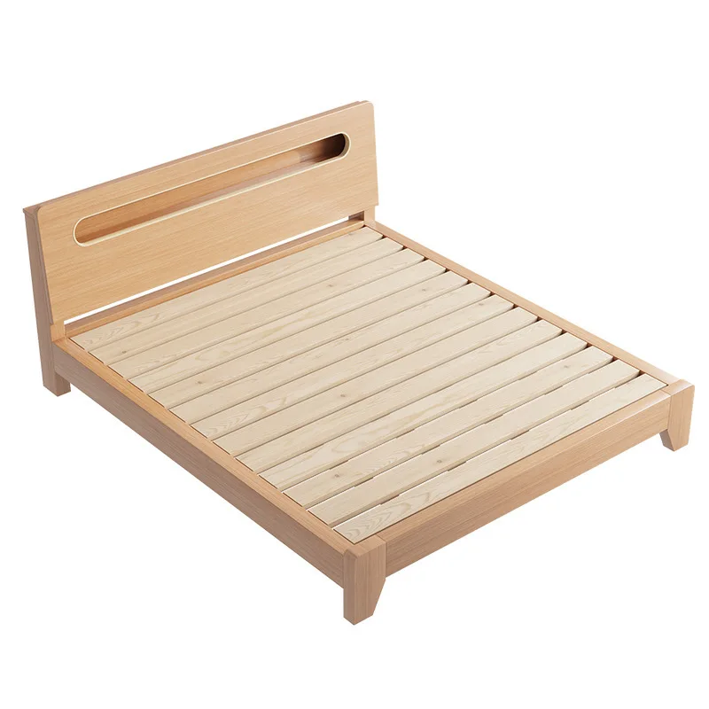 Bed Solid wood Modern simple household 1.5 meters Master bedroom Double bed 1.8 Rental room Single bed rack 1.2m