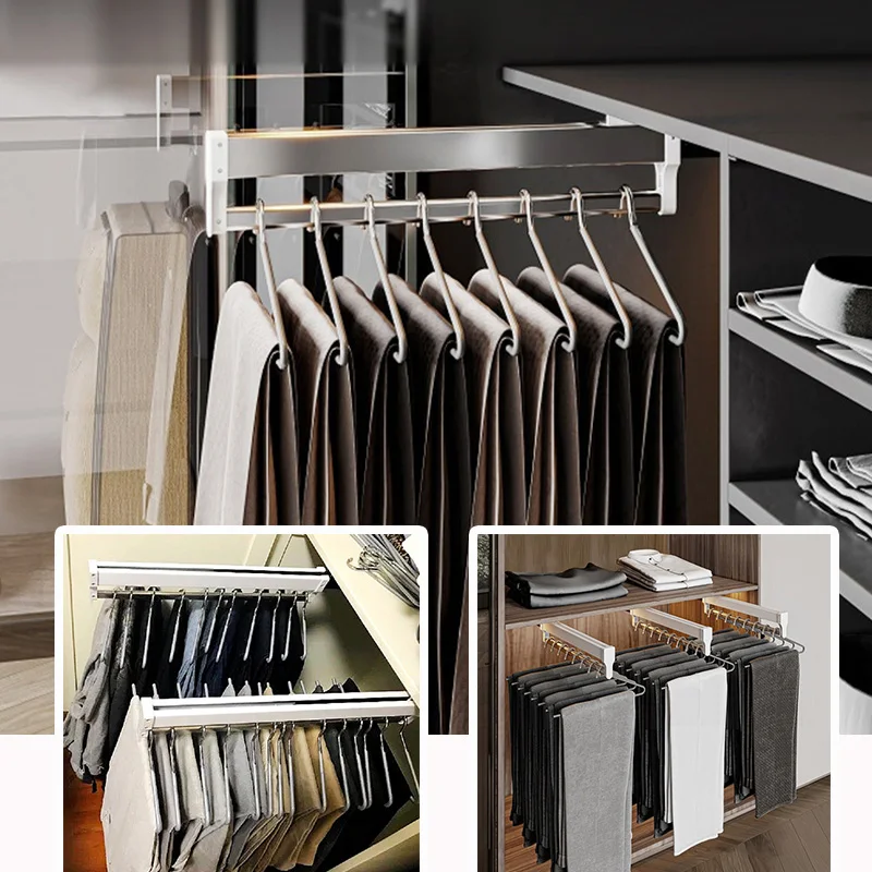 Retractable Hanger for Closet,Wardrobe Top Mount Pull-out Clothes Rails for Storage,Space Saving Organizer Rack for Trousers