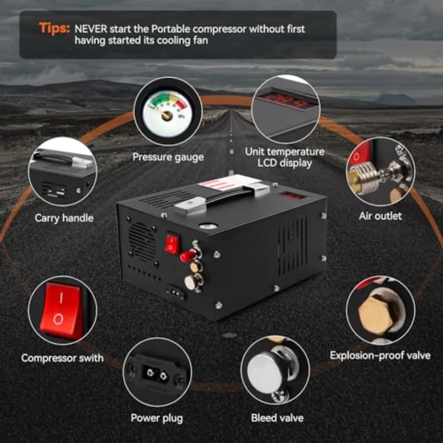 ضاغط هواء PCP عالي الأداء 350 وات مع مخرج 4500 رطل لكل بوصة مربعة 30 ميجا باسكال جهد مزدوج 12 فولت تيار مستمر 110 فولت مصدر طاقة تيار متردد خالي من الزيت و WaterFre #6