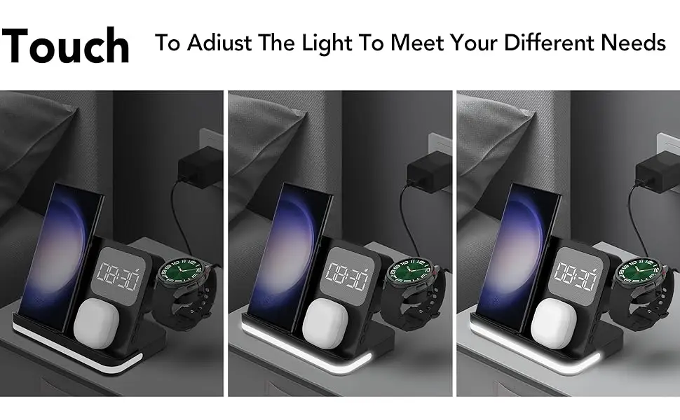 4-in-1 Kabelloses Ladegerät mit Wecker-Ständer für Samsung S26 Fold 7 Galaxy Watch 8 7 6 5 Active 1 2 Buds Pro Schnelle Ladestation – Detail 3