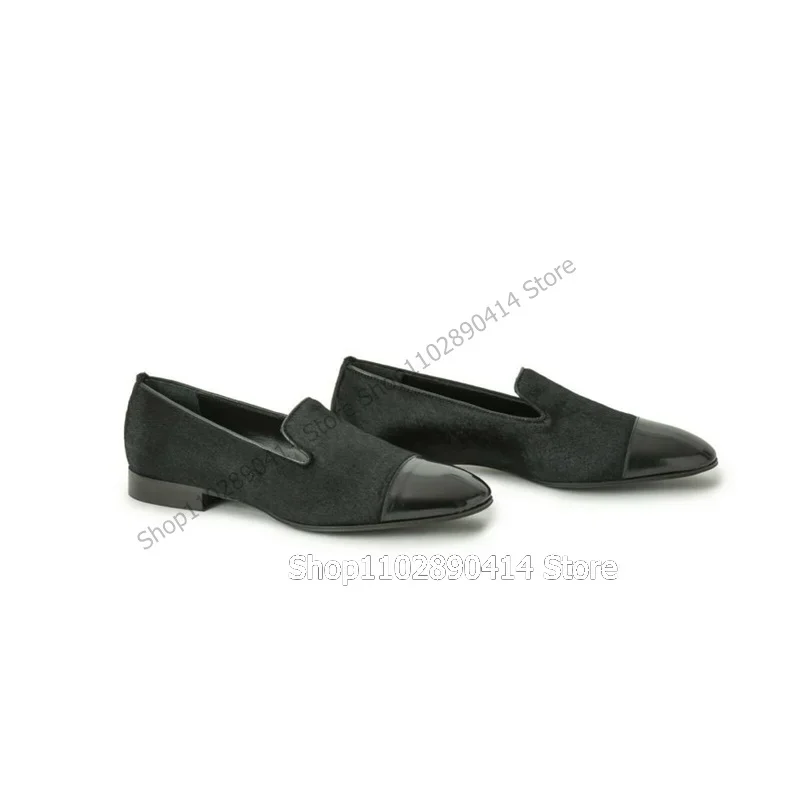 

Black Patchwork Patent Leather Pointed Toe Loafers Fashion Slip On Men Shoes Luxurious Handmade Party Banquet Men Casual Shoes