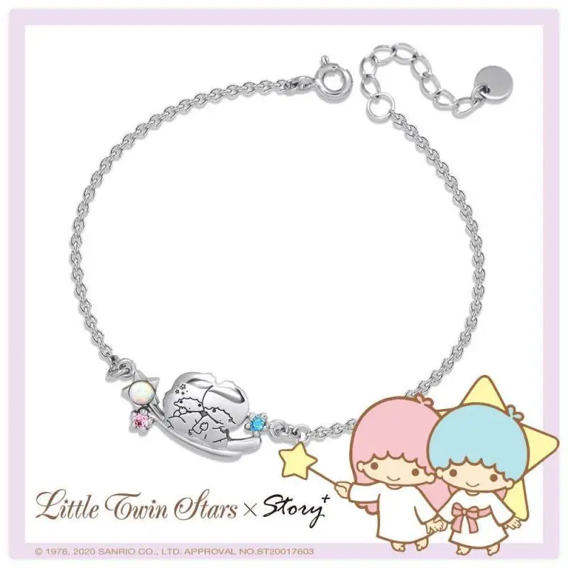 Kawaii Cute Sanrio Twin Star Silver Plated Bracelet Silver Ornament Meteor Cartoon Anime Cute Girl Birthday Gift for Children