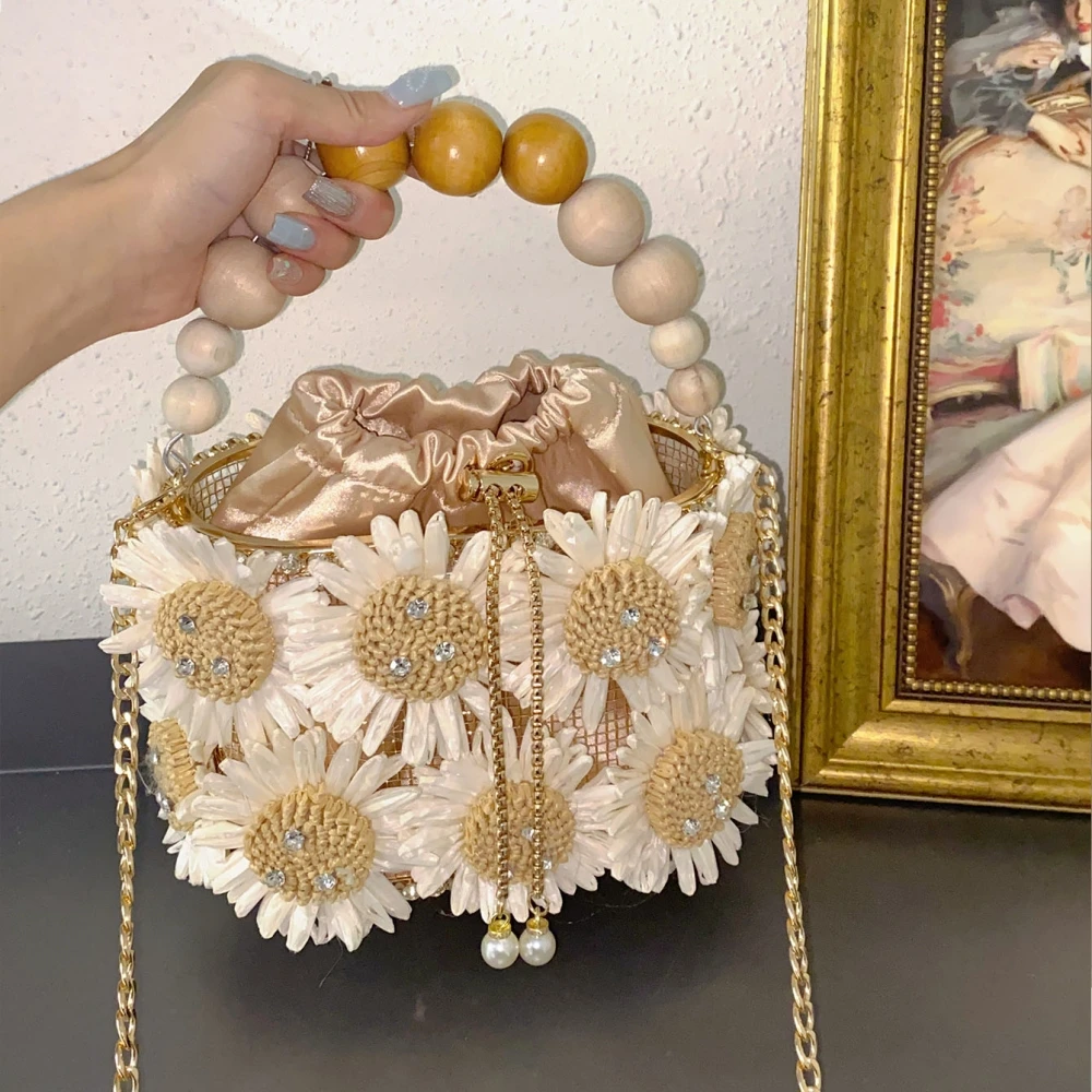 Hot Selling Rattan Acrylic Dinner Small Square Bag Clutch Shoulder Diagonal Wedding Fashion Women Fresh chain messenger Bags