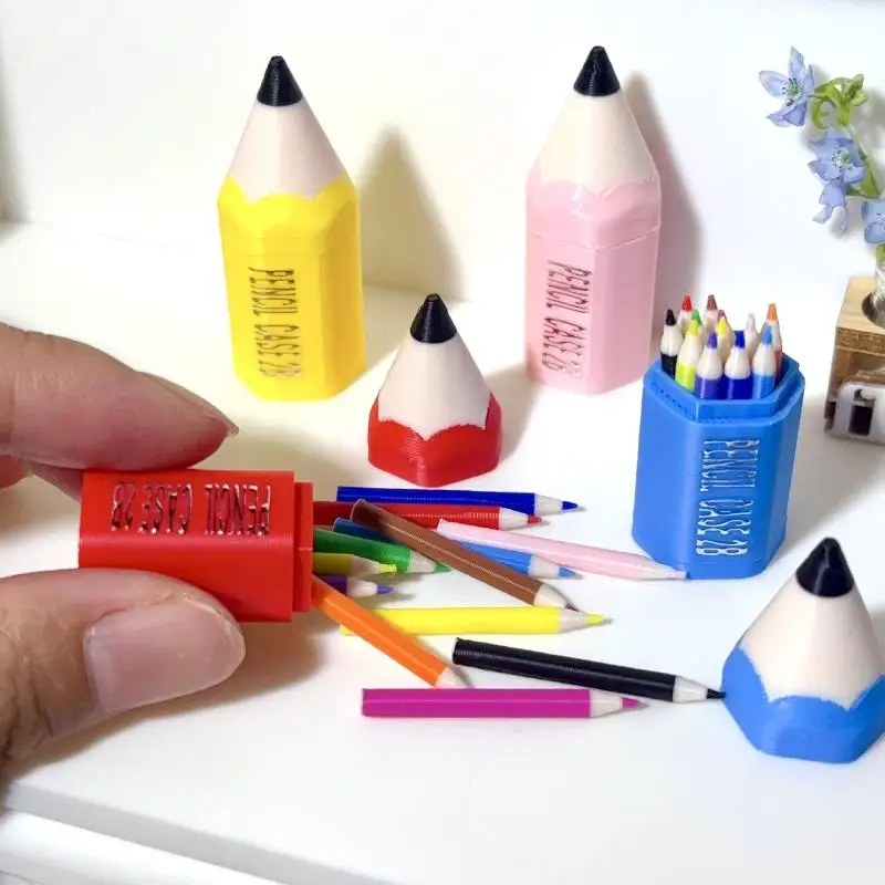 Poppenhuis miniatuur schoolbenodigdheden set gekleurde pennen potloden model voor kinderen fantasiespel poppenhuis desktop kantoor