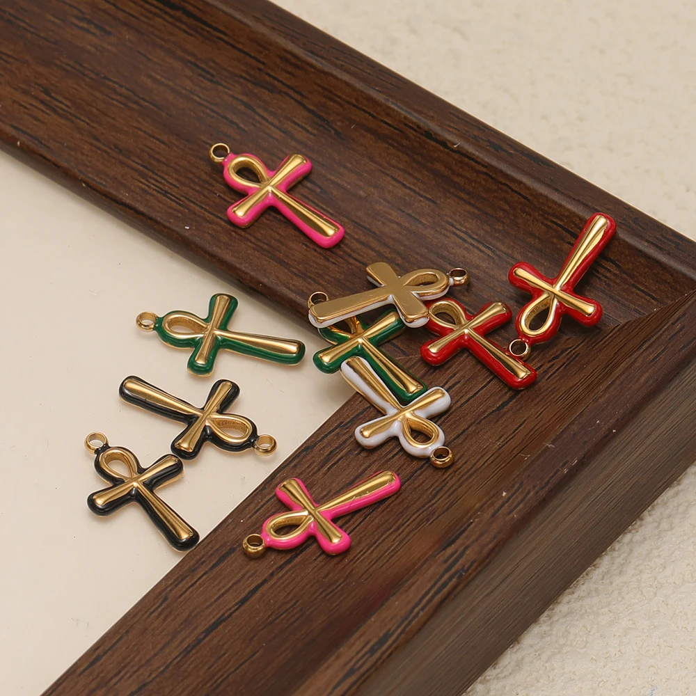 5 Stück Edelstahl-Kreuzanhänger mit Emaille, religiöse Charms für DIY-Schmuckherstellung von Halsketten, Ohrringen und Armbändern. – Detail 2
