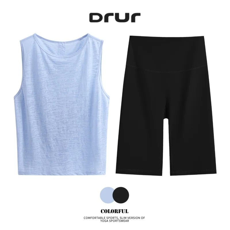 

DRUR Women Summer Yoga Set 2 Piece Lightweight Tank Top Shorts Sports Set 2pcs Quick Dry Running Outfit Gym Clothing Sportswear