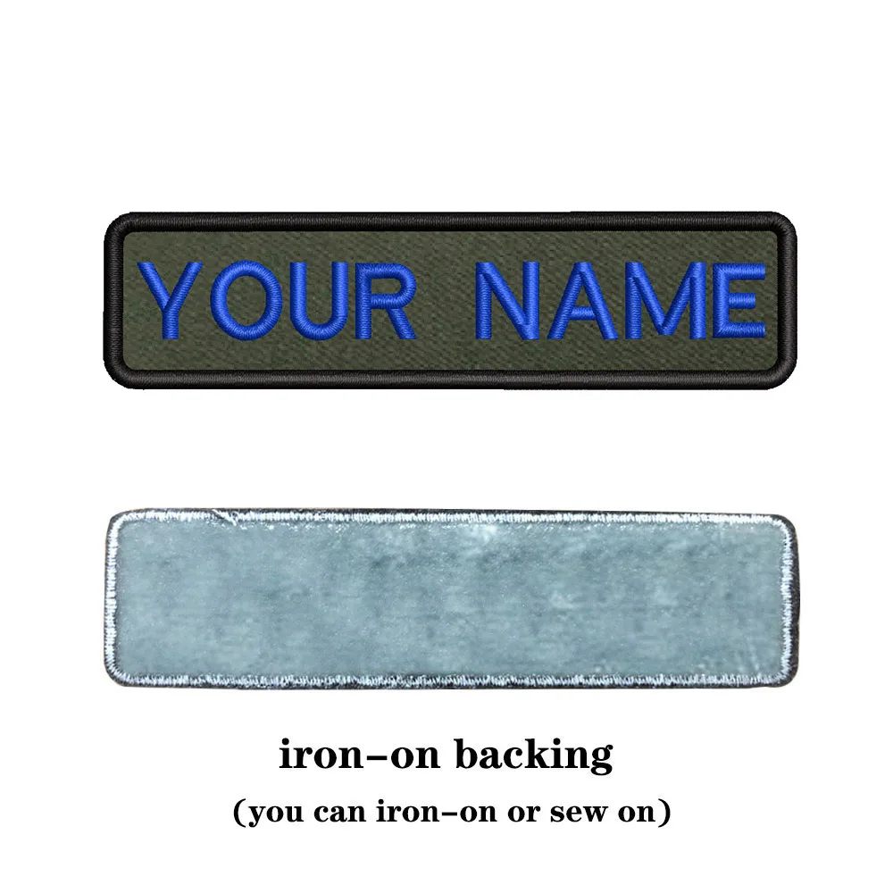 10 x 2,5 cm, Armeegrüner Hintergrund, Stickerei, individueller Name, Text-Patch, Streifen-Abzeichen, zum Aufbügeln oder Träger-Patches für Kleidung