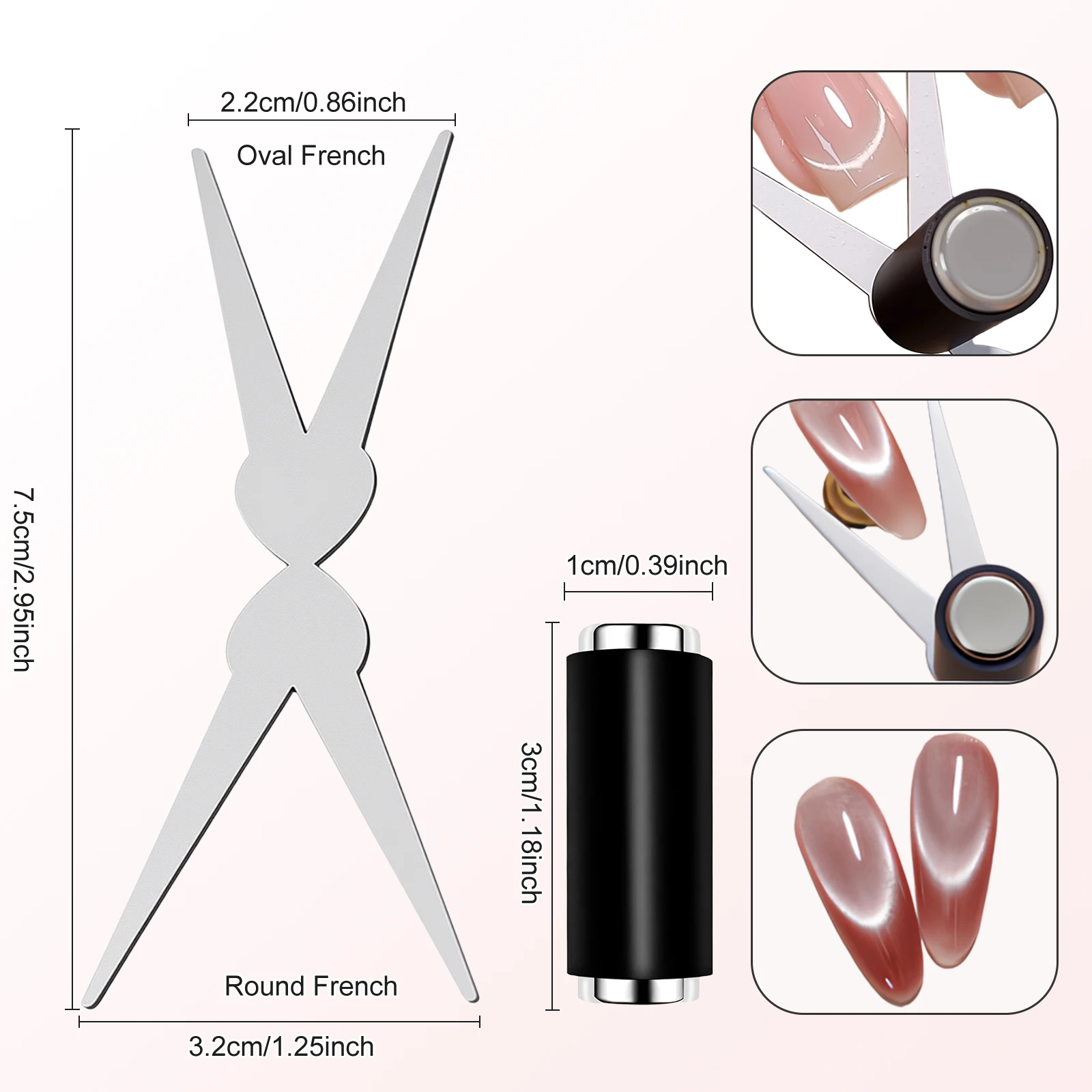 แม่เหล็กตาแมวสองหัว & ชุดแม่เหล็กทรงกระบอกแรงสูง อุปกรณ์เสริมแม่เหล็กสำหรับทำเล็บ 3 มิติ สไตล์ฝรั่งเศส ด้วยแท่งแม่เหล็กยูวี