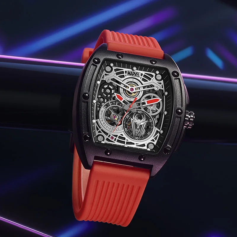 Spider-Man-Montre mécanique creuse en silicone pour homme, tonneau de vin, beau cadeau de vacances, affaires, mode