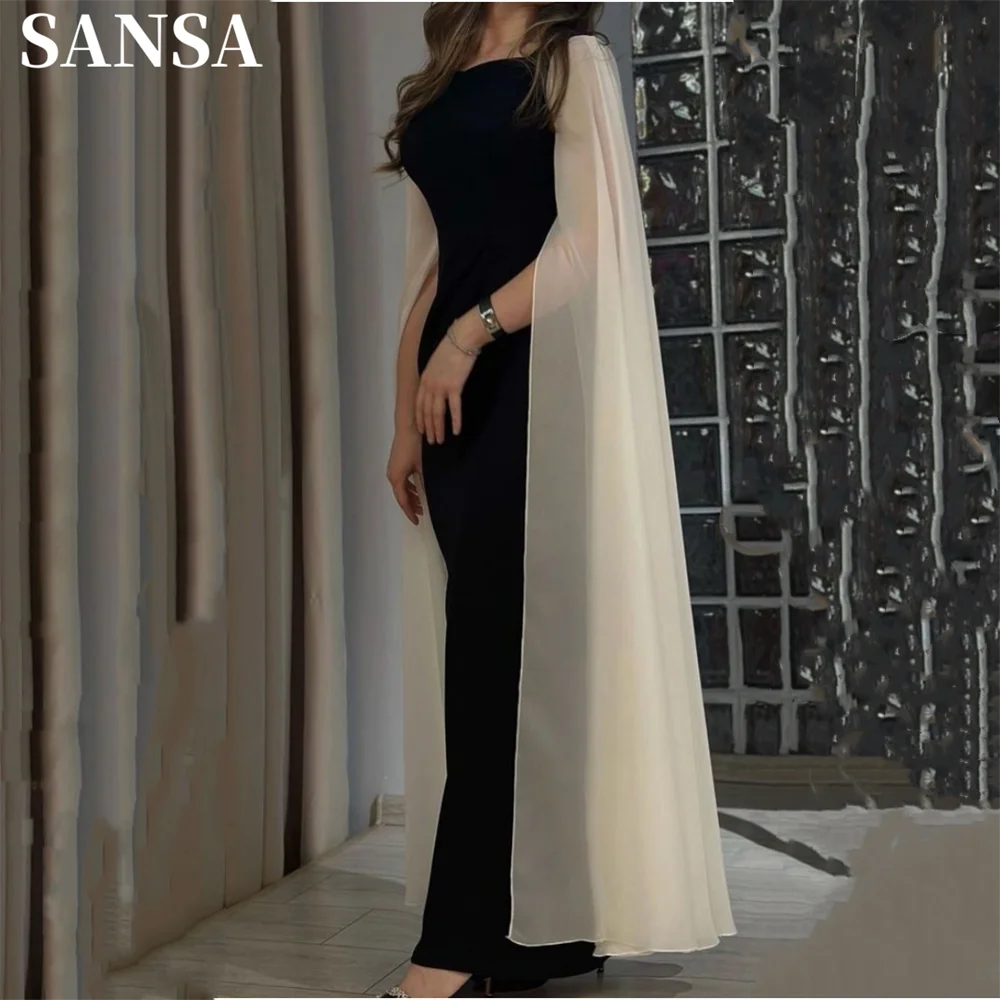 

Sansa Gentle Mermaid Taffeta Prom Dress With Champagne Cape Sleeve Fishtail فستان حفلات الزفاف Gorgeous Black Robes De Soirée