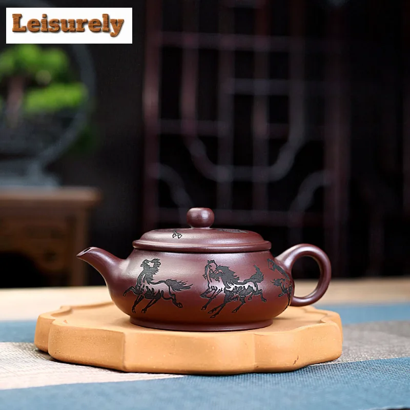 

180ml Yixing Purple Clay Teapot Handmade Open Oven Eight The Horse Pot Raw Ore Antique Red Mud Kettle With Strainer Zisha Teaset