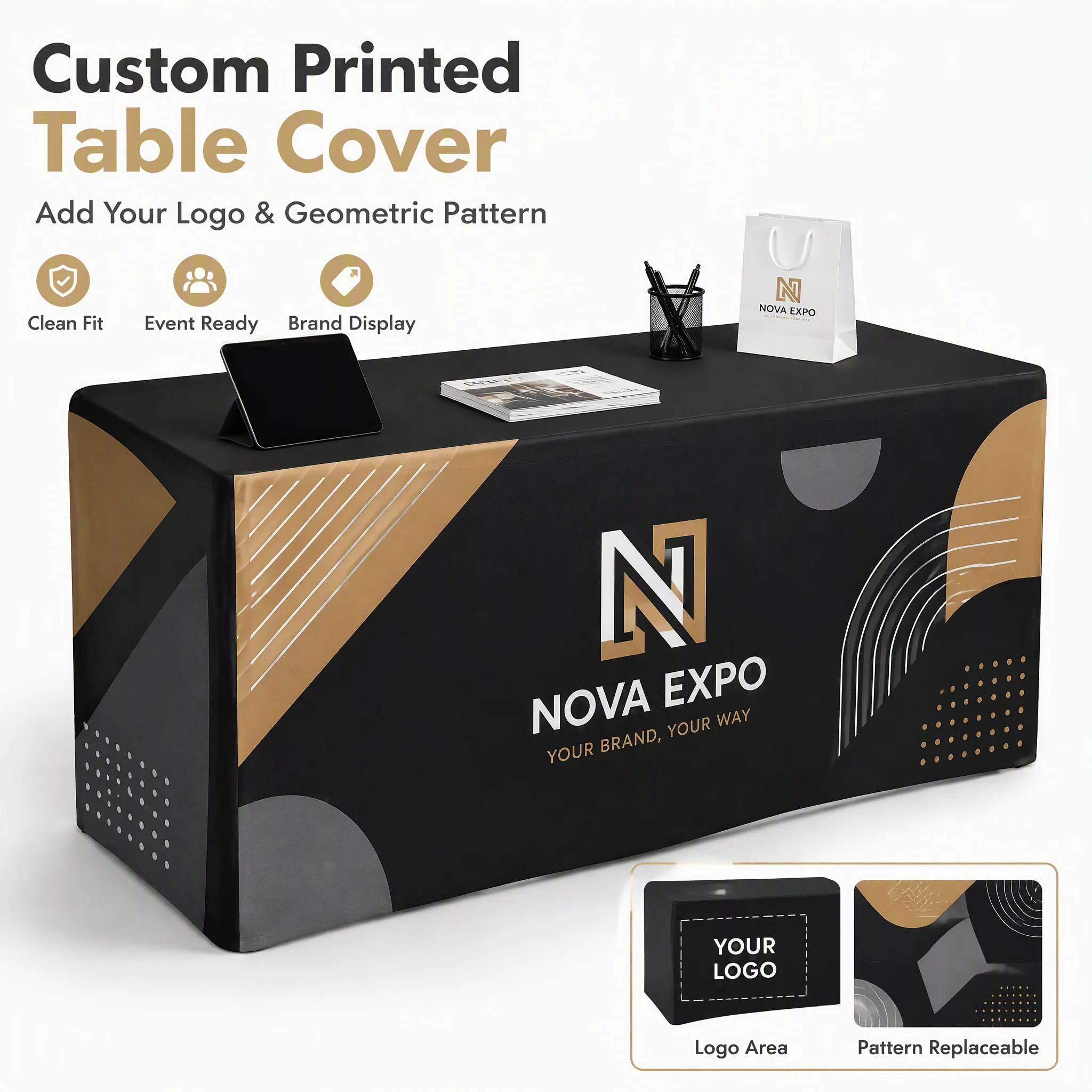 Custom Personalized Table Cover for Trade Show Booth Vendor Market Stall Outdoor Event Party Display Tablecloth Brand Logo Print
