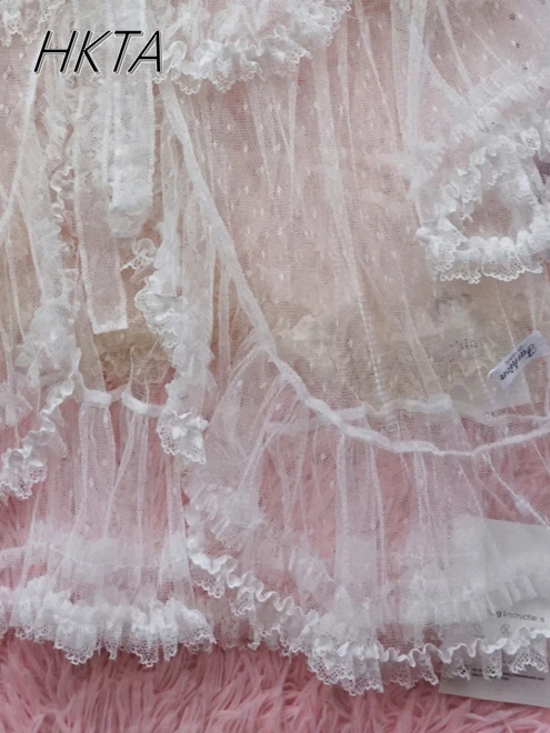 Lolita – chemise en dentelle à manches courtes, maille légère, fine, pour étudiantes, bord feuille de Lotus, ample, douce et mignonne, protection solaire pour femmes