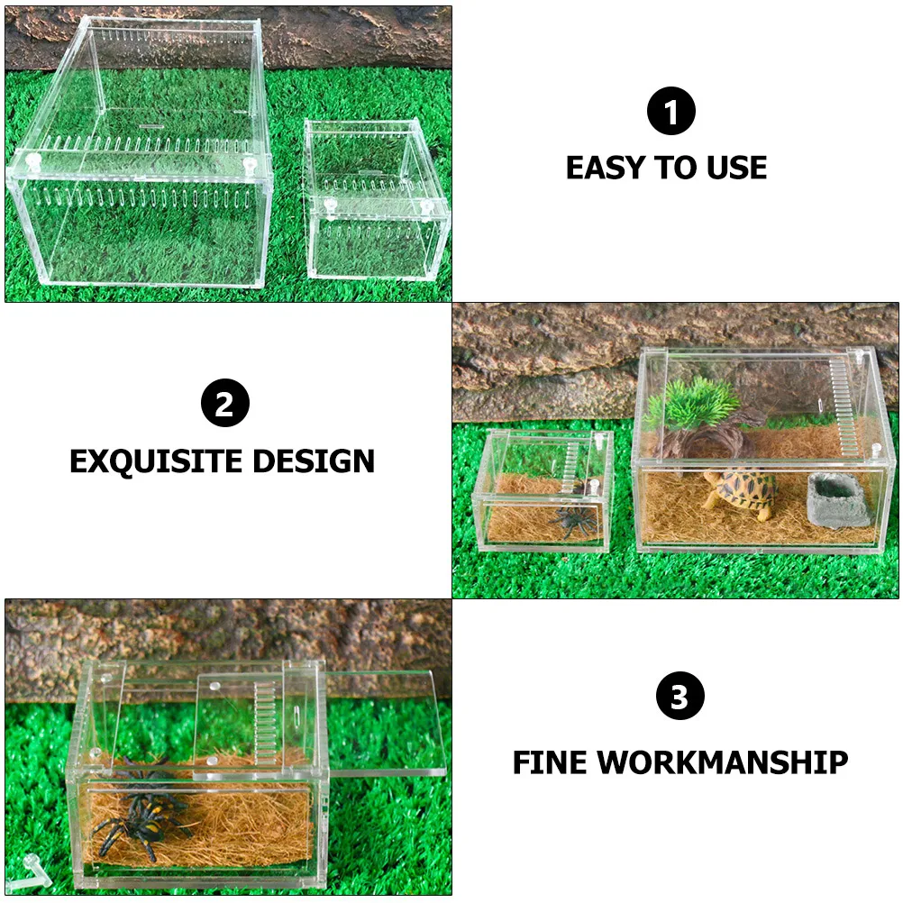 

Reptile Feeding Box Transparent Acrylic Breeding Container For Turtle Spider Snake Scorpion Hermit Crab Escape-Proof Easy Clean