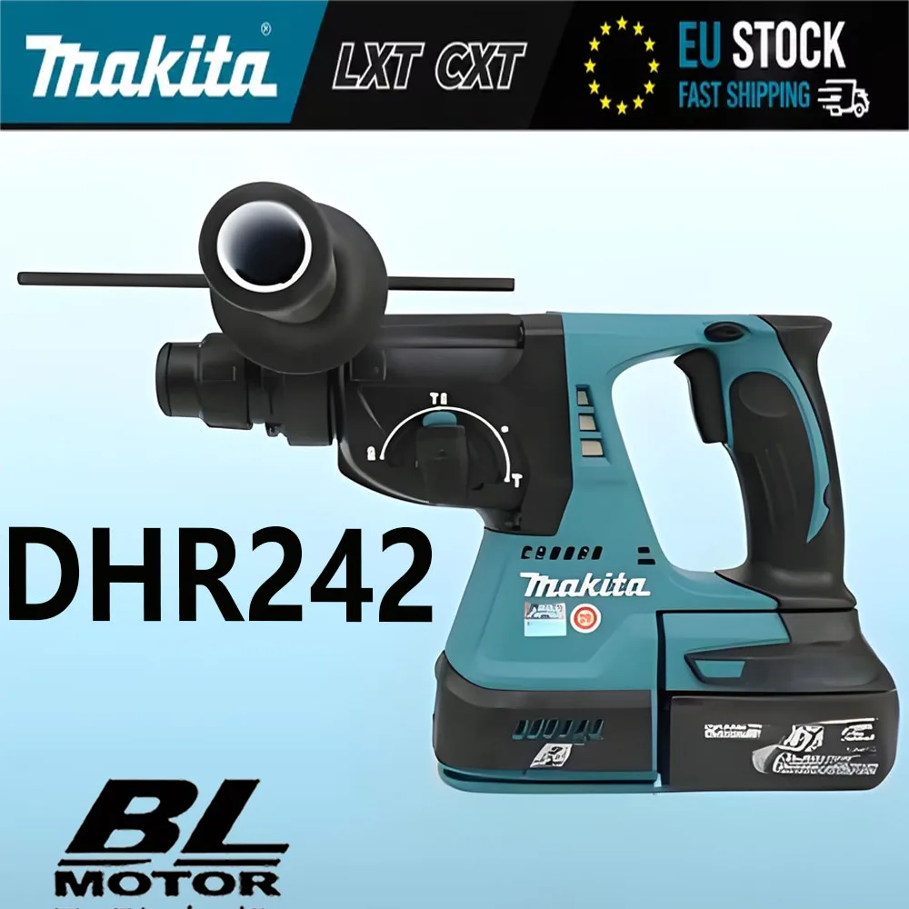 Makita DHR242 – akumulatorowe młotowiertarki bezszczotkowe, 26 mm, 18 V, z akumulatorem litowo-jonowym, z końcówką SDS Plus, bezprzewodowe narzędzie do ciężkich prac, przeznaczone do wiercenia w