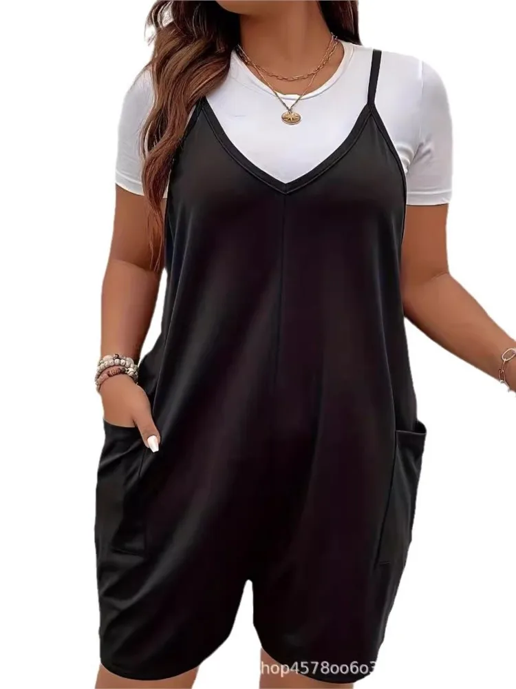 Plus Size Zomer Mouwloze Slip Jumpsuit Dames Casual Mode Dames Jumpsuits Geplooid Losse Wijde Pijpen Vrouw Jumpsuit Shorts