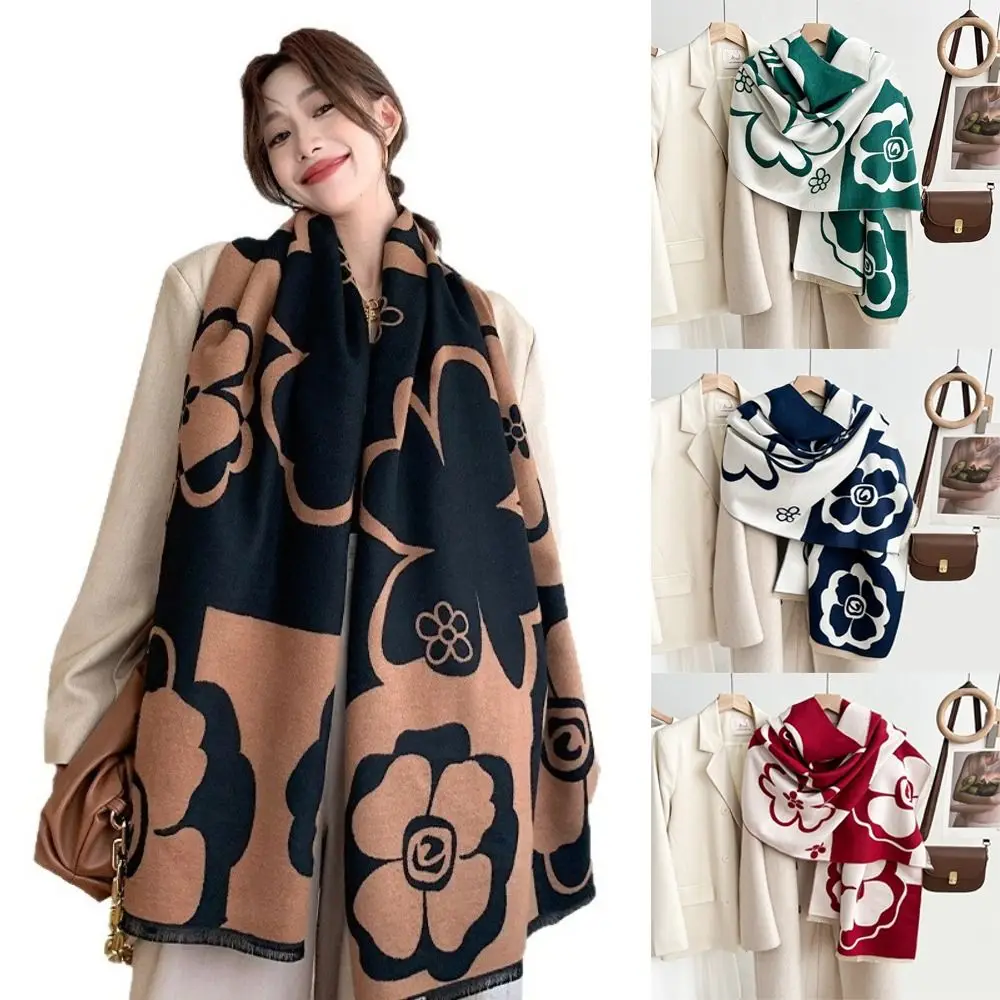 

Cozy Luxury Cashmere Scarf Warm Flower Pattern Echarpe Femme Thick Soft Winter Shawl Women Winter Season Fashion Accessory