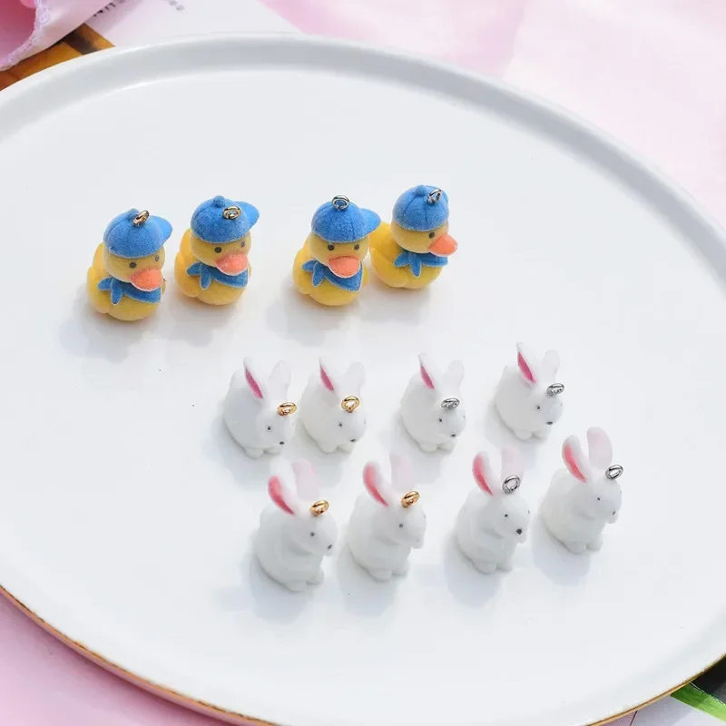 10Pcs/Lot Originality Flocking Little Yellow Duck White Rabbit DIY Pendant Earring Keychains Bags Pendant Festival Gift Trinkets