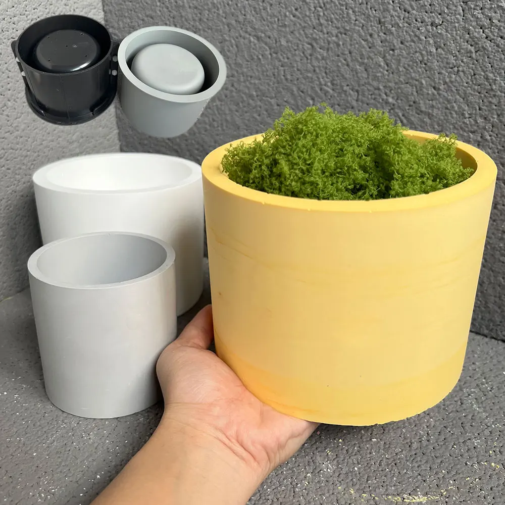 Large Silicone Planter Molds Concrete Round Indoor Flowerpot Big Candle Vessel Storage Plants Pot Silicone Cement Casting Mould