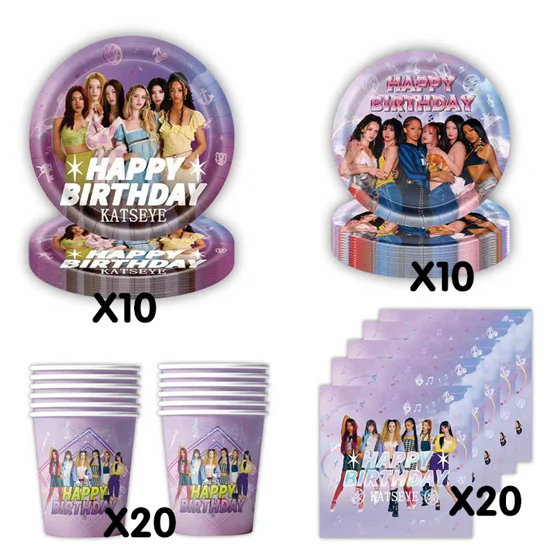 K-Katseye Verjaardagsdecoratie Kpop Girl Group Servet Ballon Beker Plaat Tafelkleed Banner Voor Meisjes Festival Party Fans Cadeau