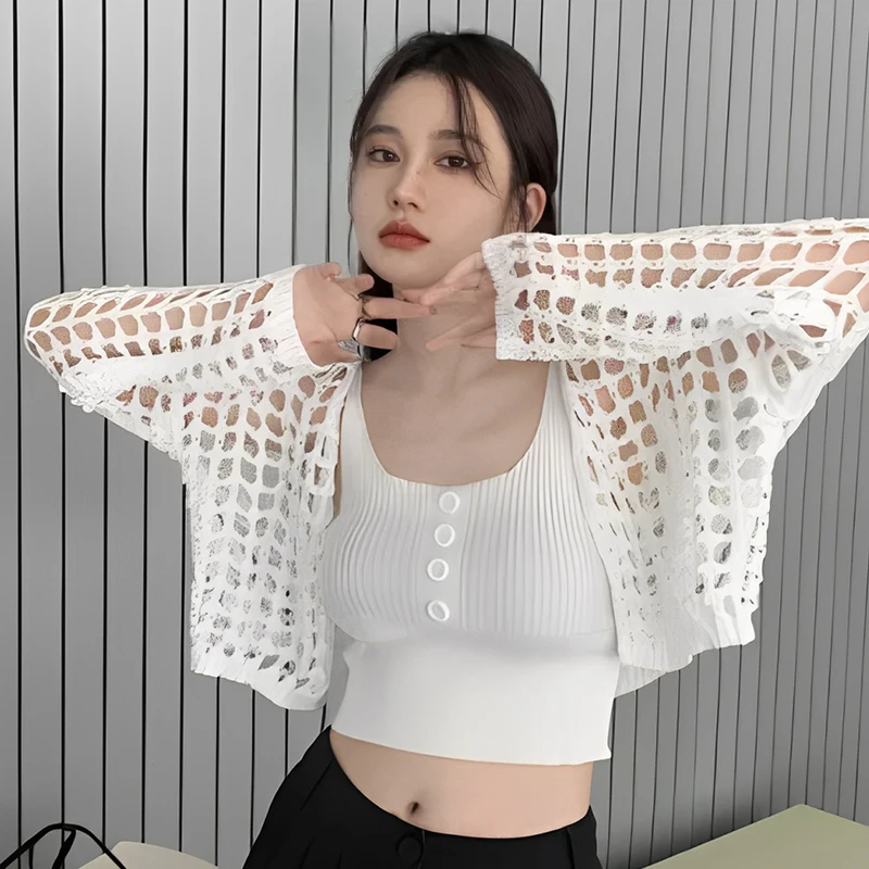 

Loose Mesh Hollow Cardigan Thin Long-Sleeved Sun Protection Shirt For Women