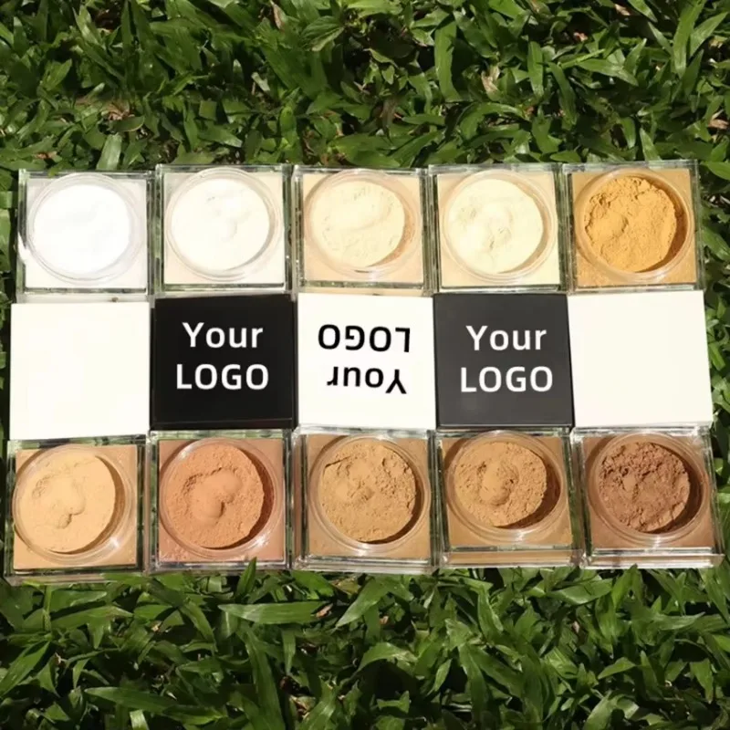 Polvere fissante per trucco con controllo dell'olio personalizzata da 14 colori, resistente all'acqua, a lunga durata, resistente al sudore, facile da applicare, illumina il trucco del viso sfuso