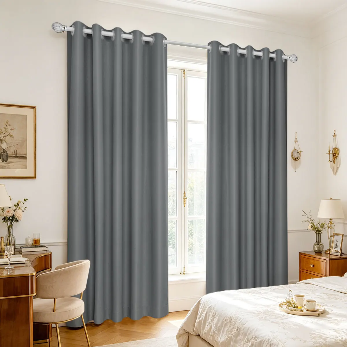 Solid High Precision Fabric Grommet Curtains 2 Panels, Modern Solid Color Window Drapes for Bedroom Living Room Home Decor
