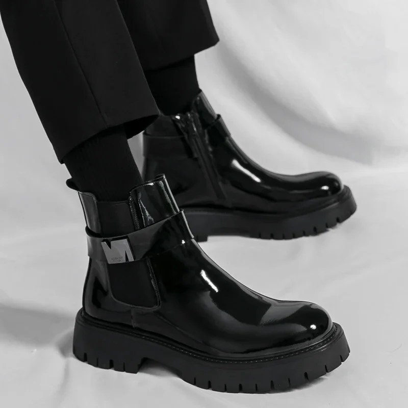 

Luxury Black Boots for Men High Quality Glitter Leather Men's Ankle Boots Size 38-46 Comfortbale Platform Boots Men botas hombre