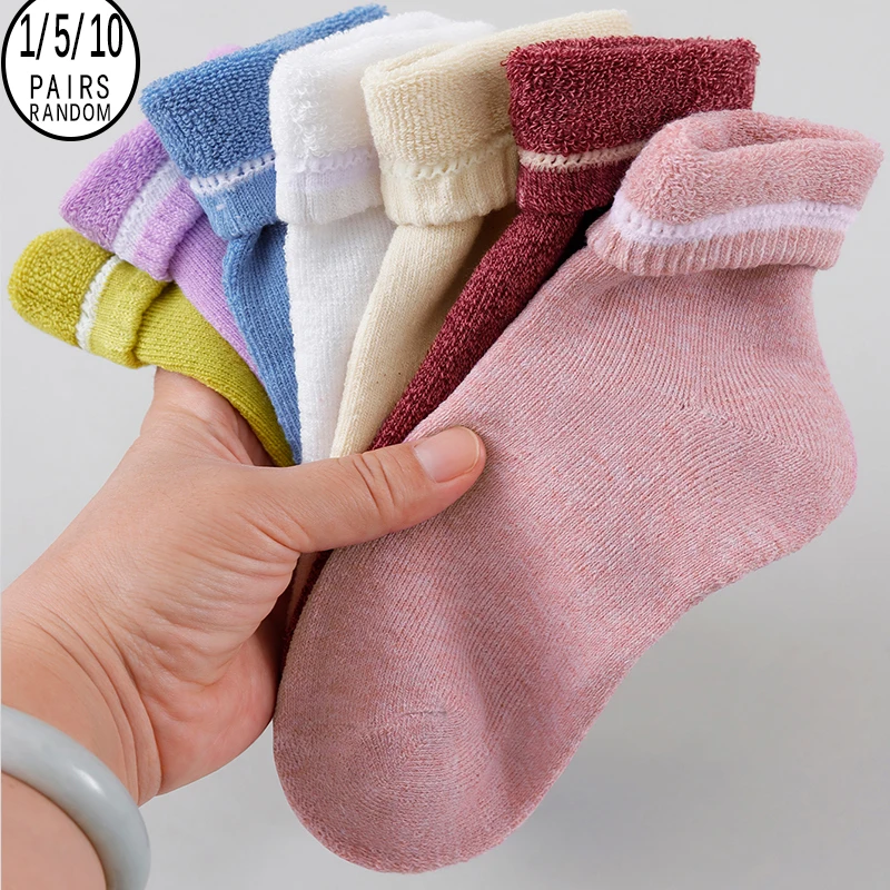 1/5/10 Pairs Random Women Macaron Color Comfort Thick Fleece Lined Warm Mid-Calf Socks