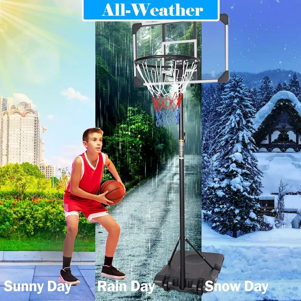 십대 및 성인을 위한 높이 조절 가능한 농구대 시스템, 5.6피트에서 7피트, 실내외 사용 가능, 28인치
