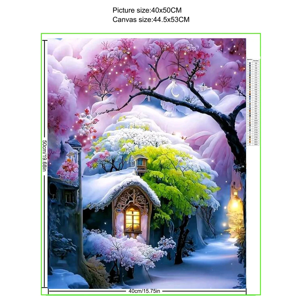 Diy 5D Diamond Painted Dream Snowy Town House Landscape Diamond Embroidered Mosaic Water Diamond Cross Embroidered Decor X1479