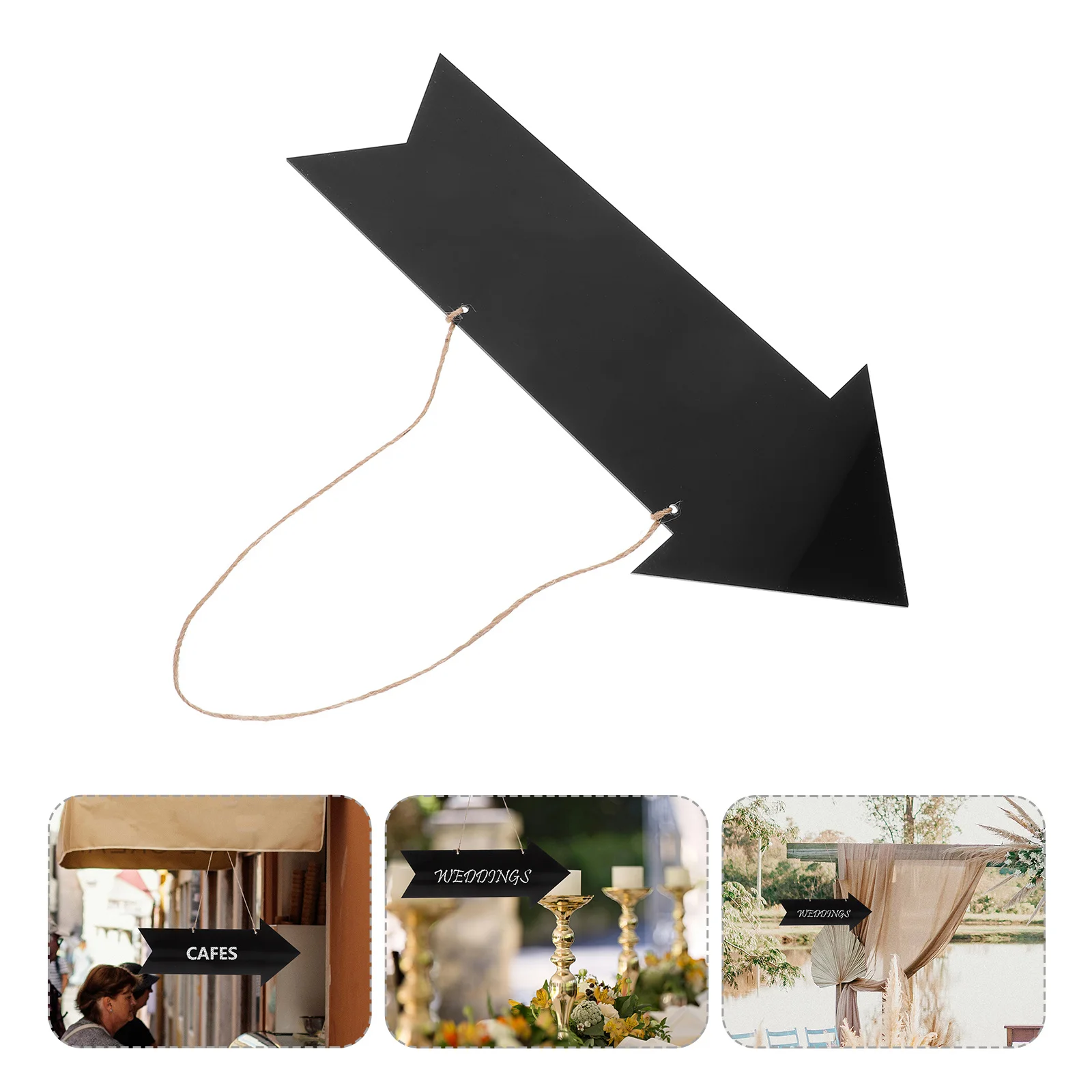

Double Sided Black Acrylic Hanging Arrow Chalkboard Sign Rustic Decorative Directional Sign for Wedding Party DIY Message Board