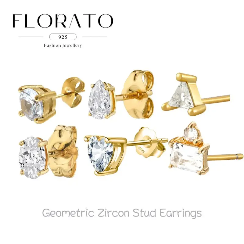 

925 Silver Needle Geometric Zircon Exquisite Stud Earrings European and American Versatile Hot-selling Earrings Fashion Jewelry