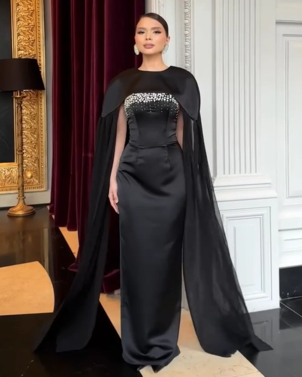 

Customized Simple Charmeuse Pleat Sequined Straight O-Neck Long Dresses Bespoke Occasion Cocktail High Quality