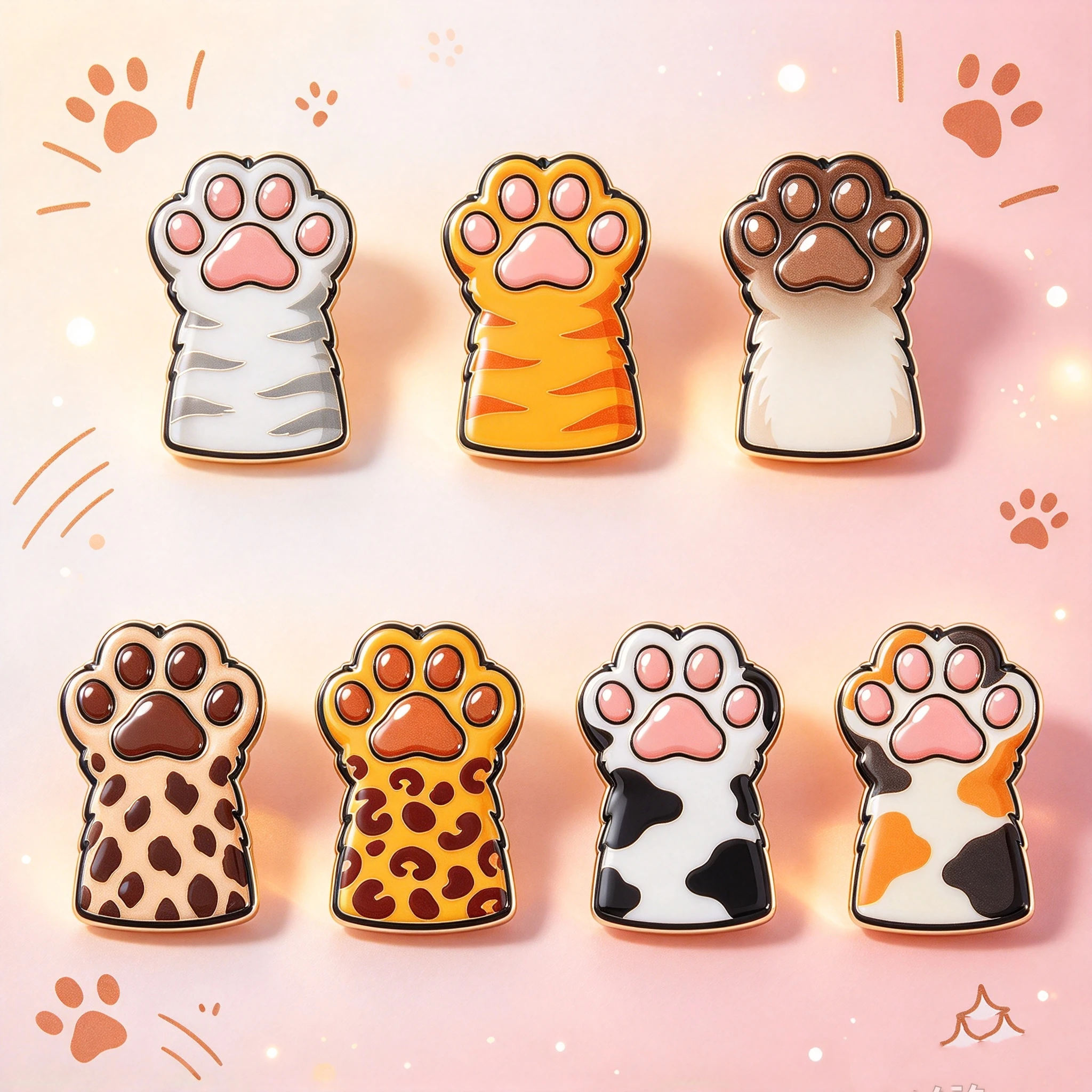 7Pcs Lovely Cat Paw Metal Brooch, Leopard Tiger Cow Print Kitty Paw Enamel Pin, Collectible Jewelry for Cat Fans