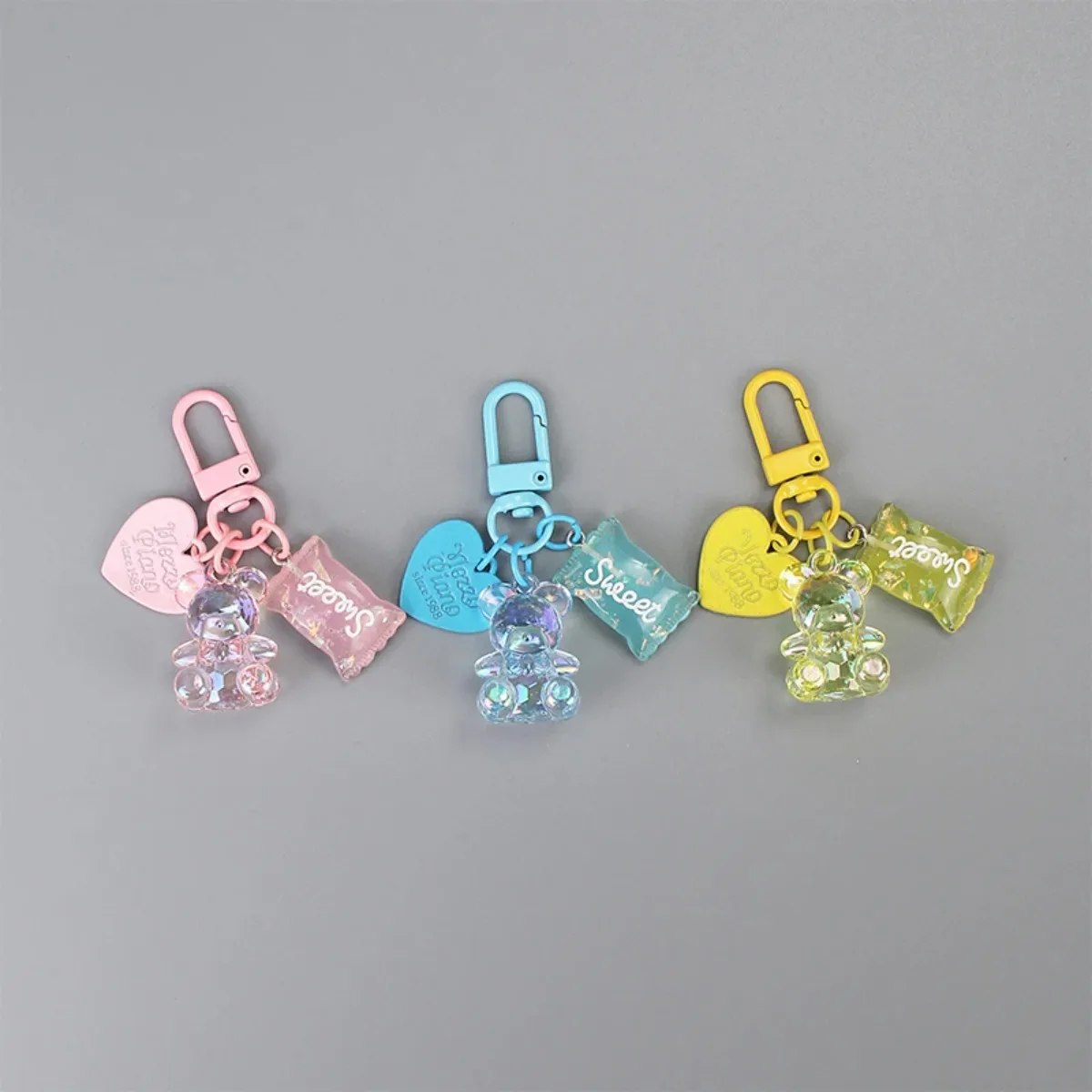 Cute Cartoon Bling Heart Bear Animal Candy Keychain - Creative Bag Car Earphone Box Key Ring Accessory for Friend Lovers image 4