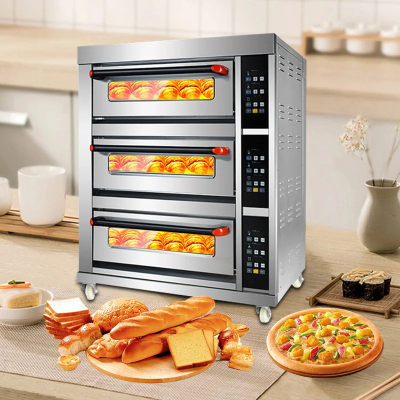 

Customized Commercial 3 Deck 9/12 Trays Gas Electric Oven Bread Cake Bakery Oven For Food Shop Professional