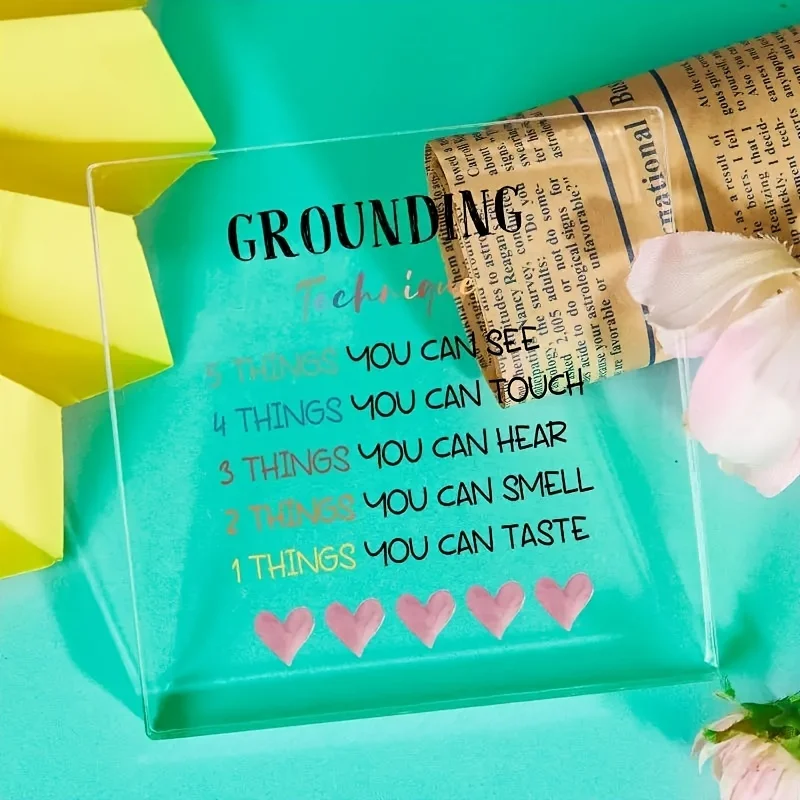 1pc, Grounding Technique Office Art Decor 4 × 4 Inch - Counselor Office Decor - Desktop Acrylic Decor For Therapy Office