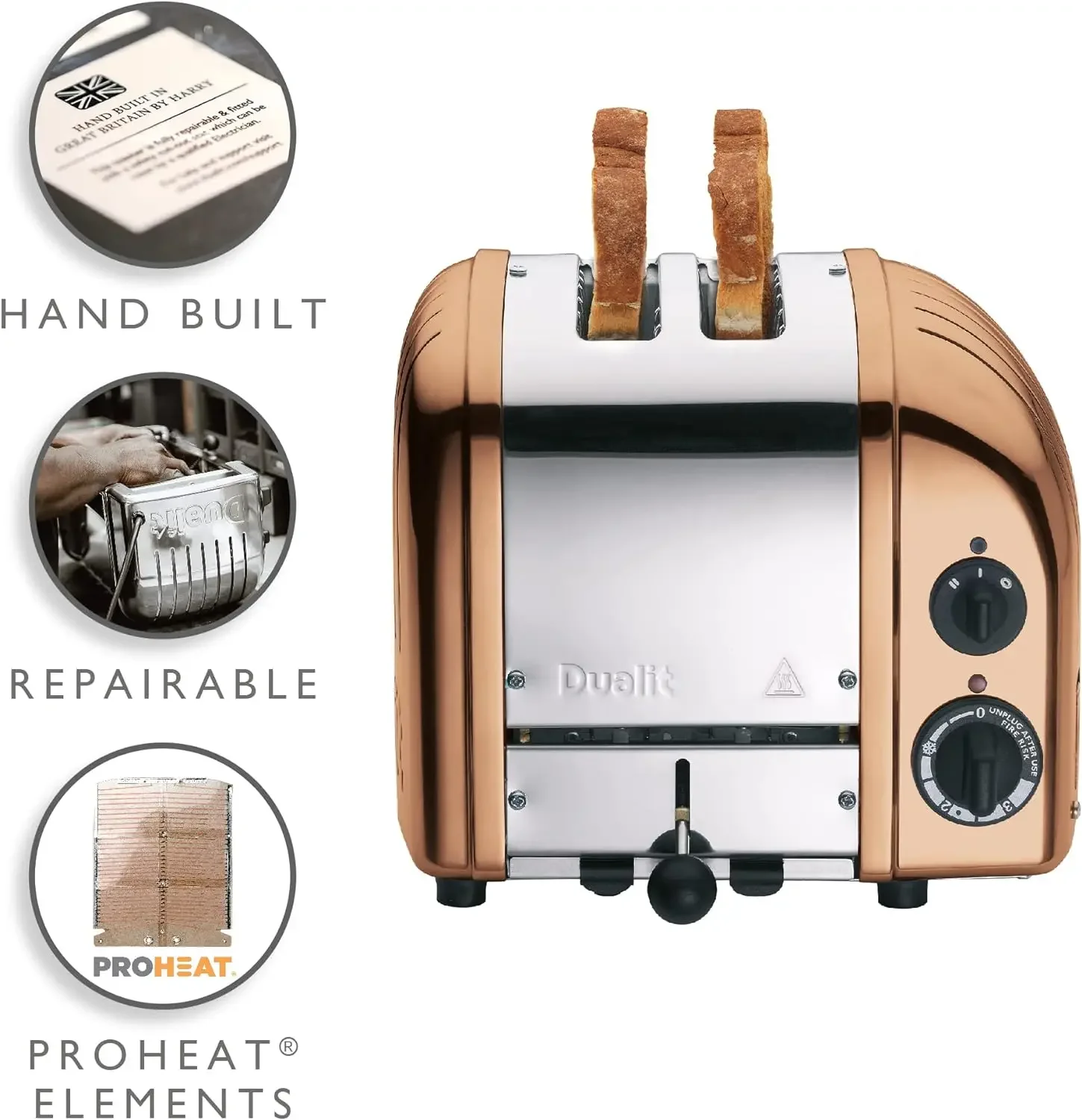 Classic 2 Slice NewGen Copper Toaster, Hand Built in the, Replaceable ProHeat Elements, One or Two Toast Slices