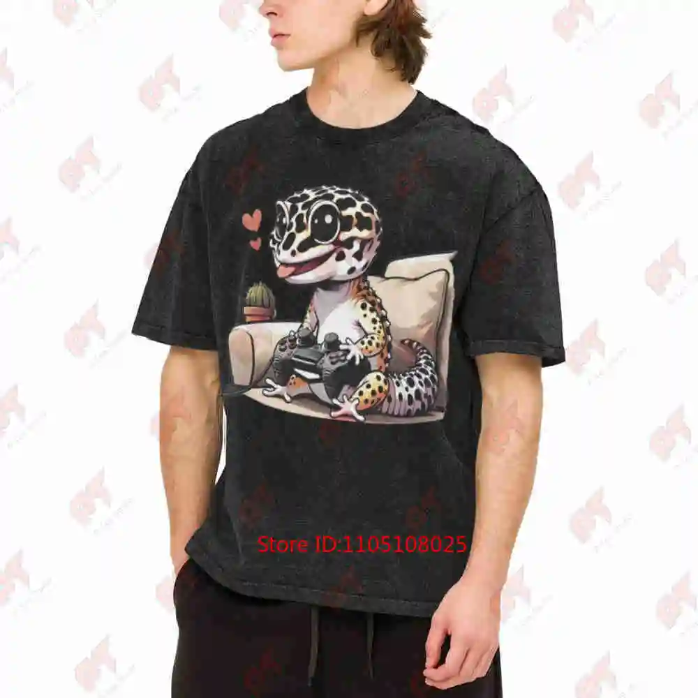 Leopard Gecko Video Gaming Reptile Lover Anime Videogamer Lizard Vintage Washed Tee Pure Cotton T-Shirt