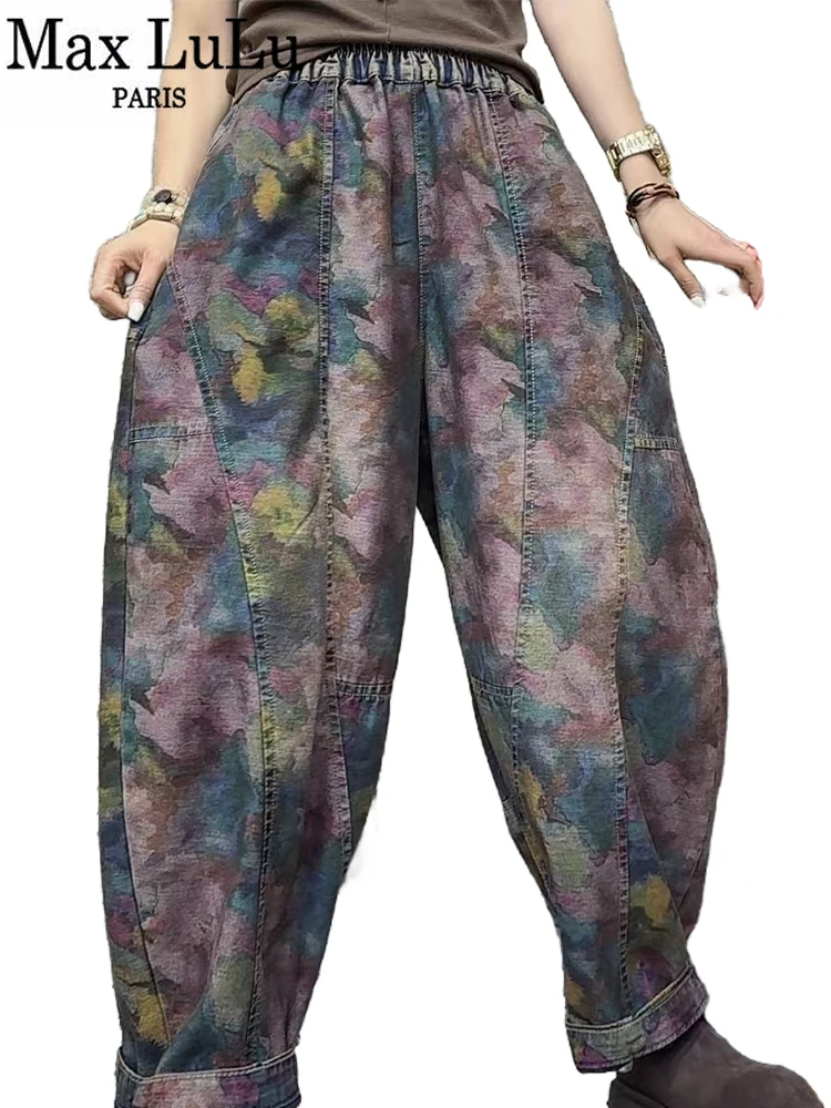 Max LuLu Females Printed Spring Leisure Jeans Vintage Harajuku Classic Denim Trousers Patchwork Loose Womens Fashion Harem Pants