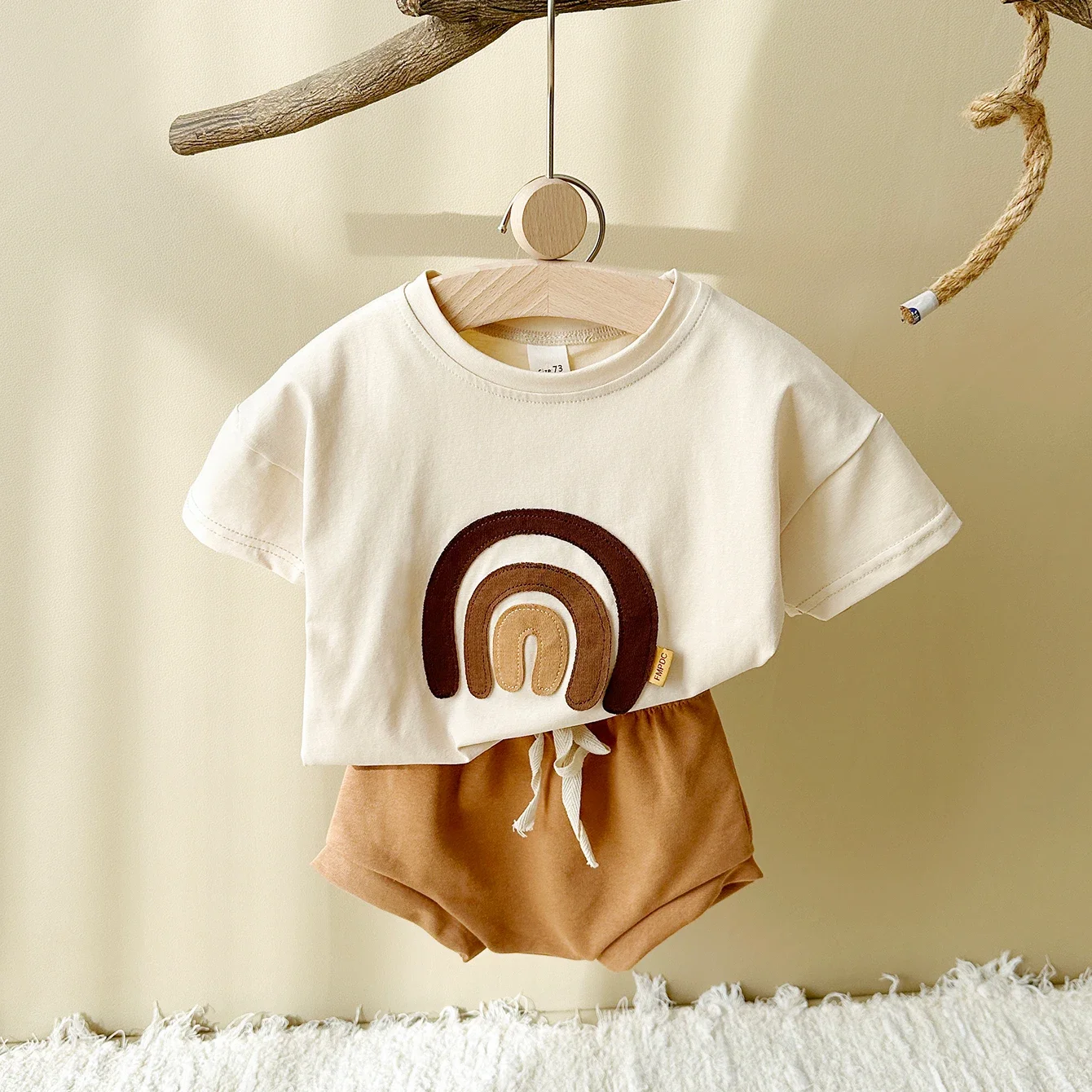 Infant Suit Baby Boy Clothes Girls Set Summer 2Pcs Newborn Baby Clothing Leisure Vacation Rainbow Patchwork T-shirt+Beach Shorts