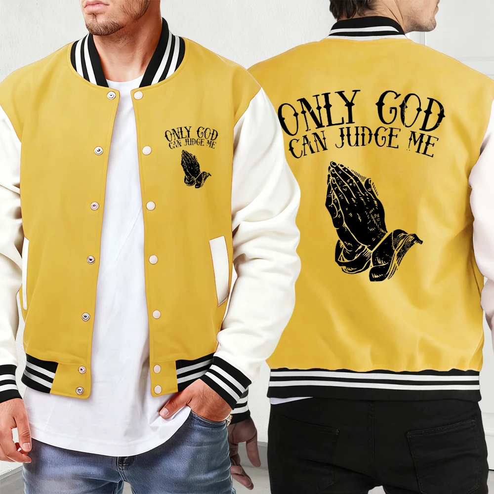 Only God Can Judge Me Printing Casual Sport Menswear Classic Street Jacket Men'S Pocket Fashion Coat Comfy Loose Baseball Jersey