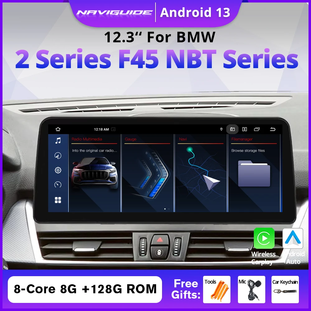 NAVIGUIDE 12.3'' For BMW 2 Series F45 MPV 2016-2017 Car Radio Android13 CarPlay Multimedia Player WIFI Stereo Head Unit DSP BT