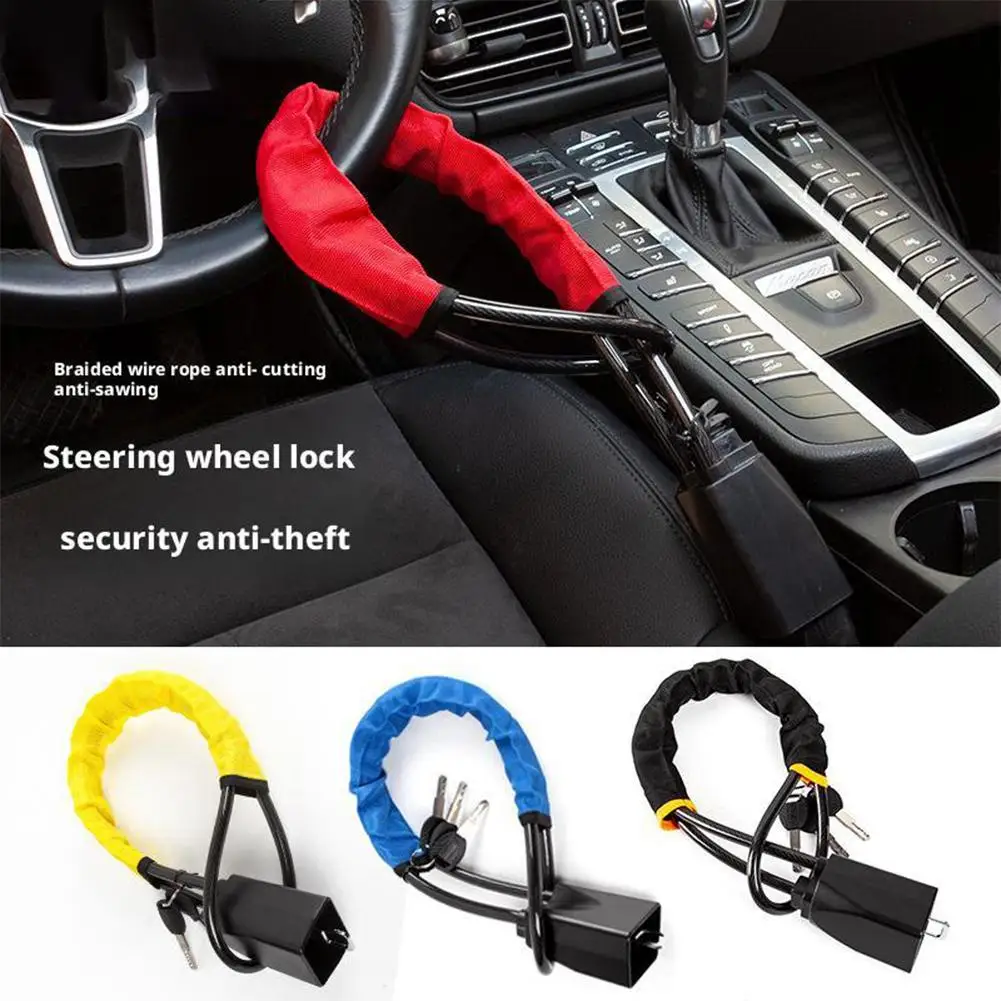 

Car Steering Wheel Lock With Belt Socket Steel Lock Universal Lock Car Handlebar Steel Cable Rope Bold Anti-theft T7k6