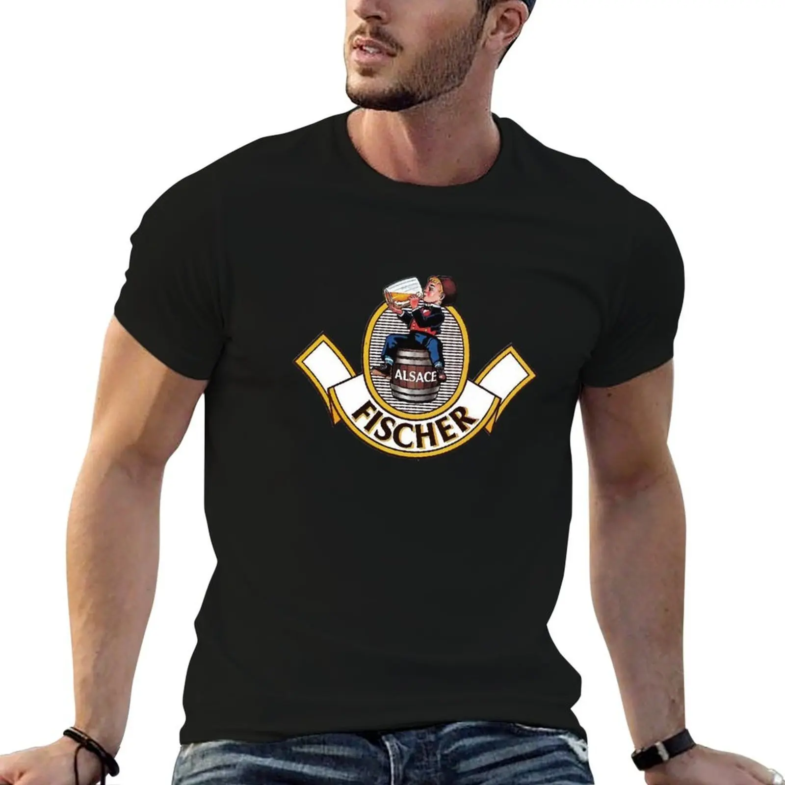Camiseta Fischer Biere Alsace, camiseta personalizada de algodão, camiseta masculina 100% algodão, camiseta 100% algodão