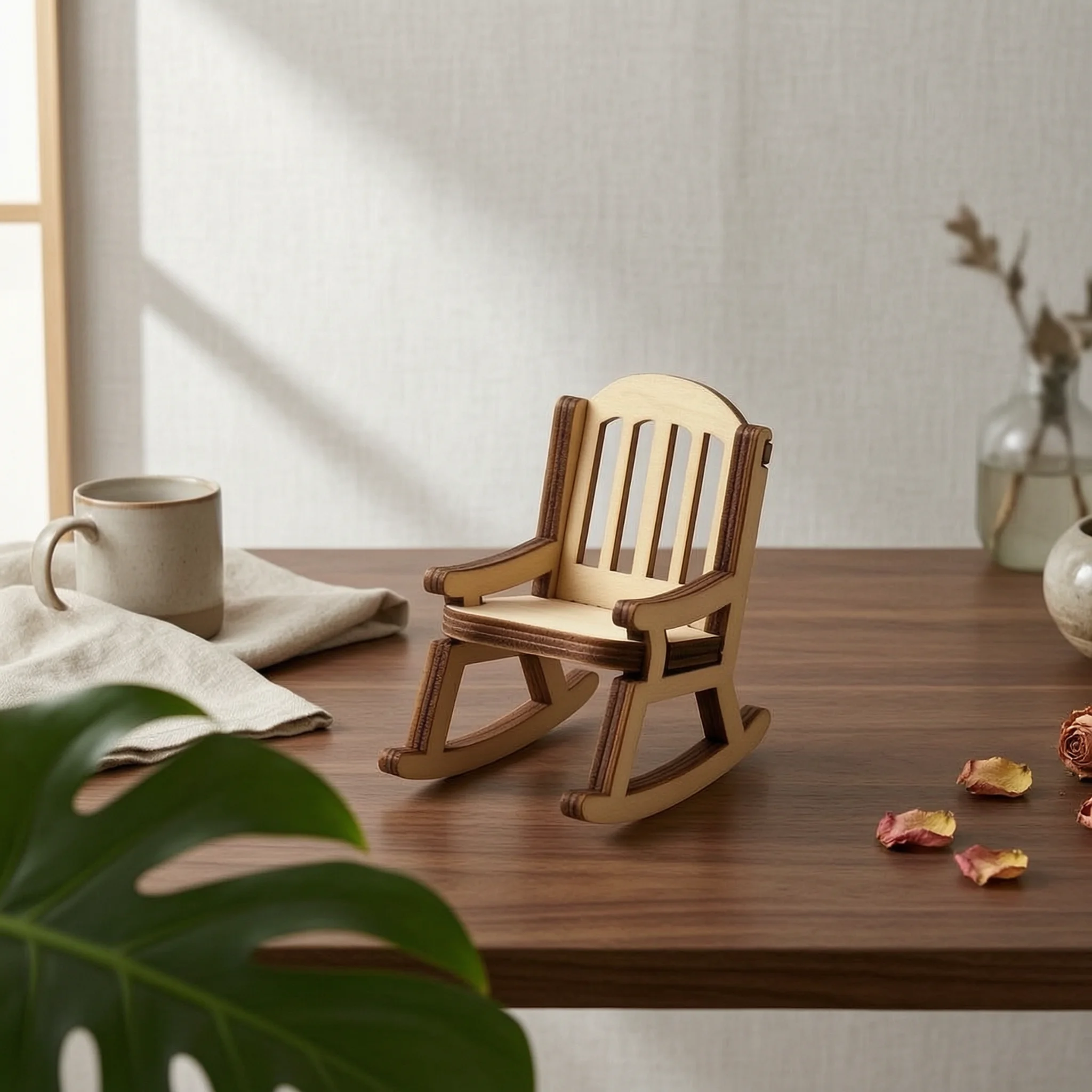 Dollhouse Rocking Chair Slatted Back 1:12 Scale Rocking Chair Miniature Furniture Decorative Realistic Look