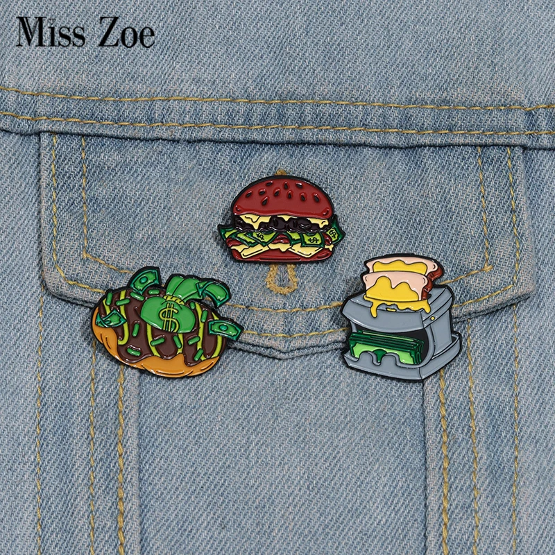 Creative Food Enamel Pins Custom Money Burger Bread Maker Brooches Lapel Badges Clothes Funny Jewelry Gift for Friends